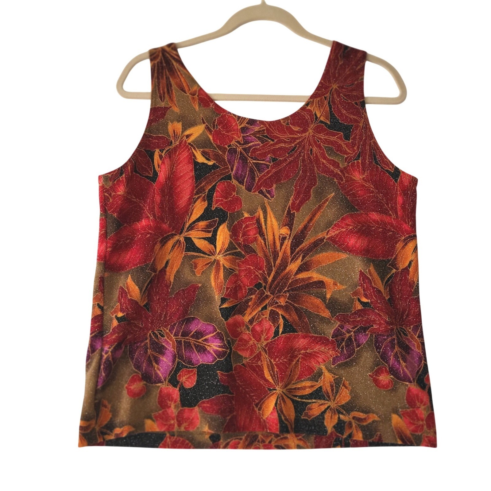 Vintage Chico’s Design Top Size 3 = XL Sparkle Shimmery Tropical Floral Tank