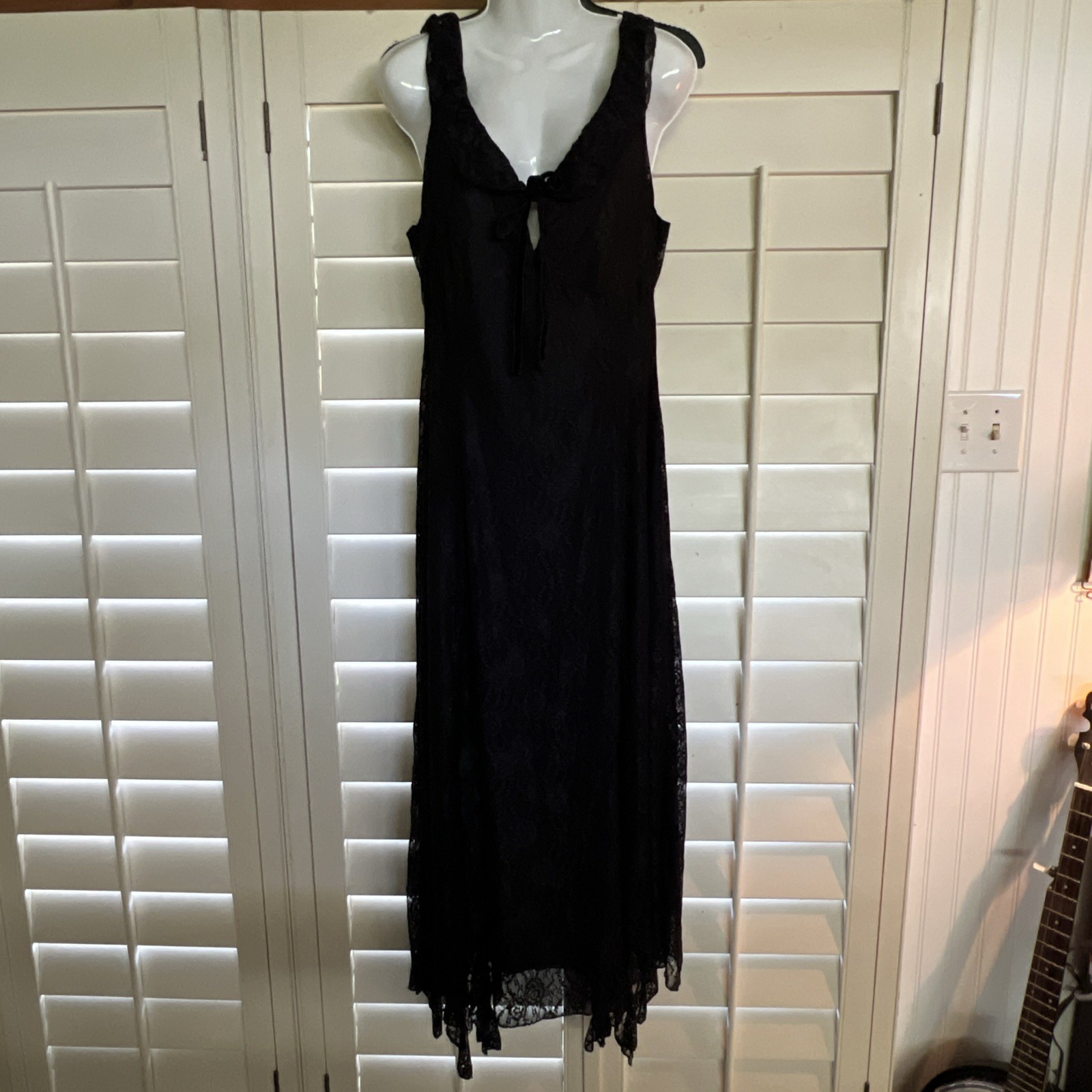 Black Lace Maxi Slip Dress Flowy Goth Sheer Layer Witchy Halloween