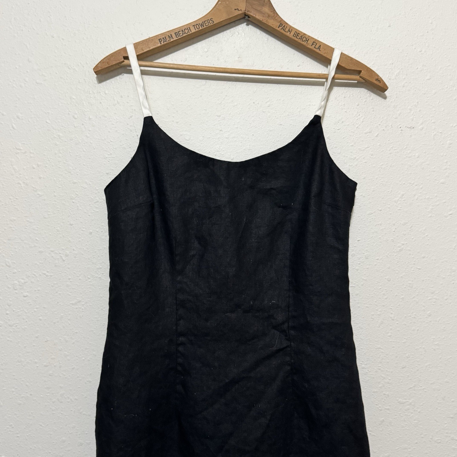 Vintage Althuser 100% Linen Slip Dress size 4 black low back classic shift