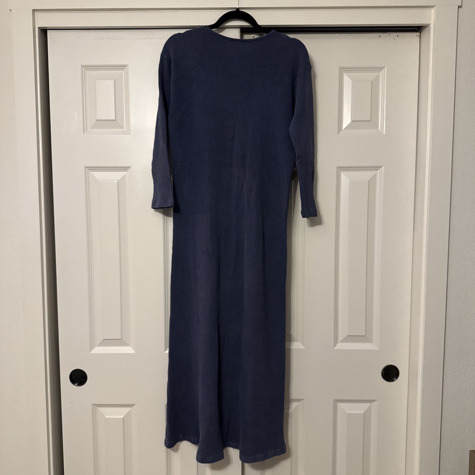 Liz & Jane Indigo Blue Cotton Maxi Dress MEDIUM waffle style long sleeves Y2K