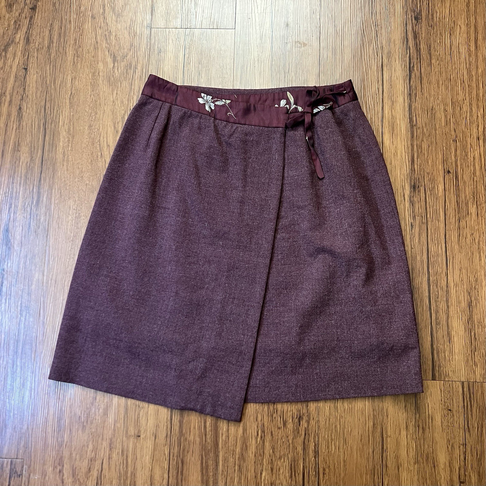 Alain Manoukian Wrap Skirt 40 Burgundy Floral Mini Short Wool Blend Y2K Style