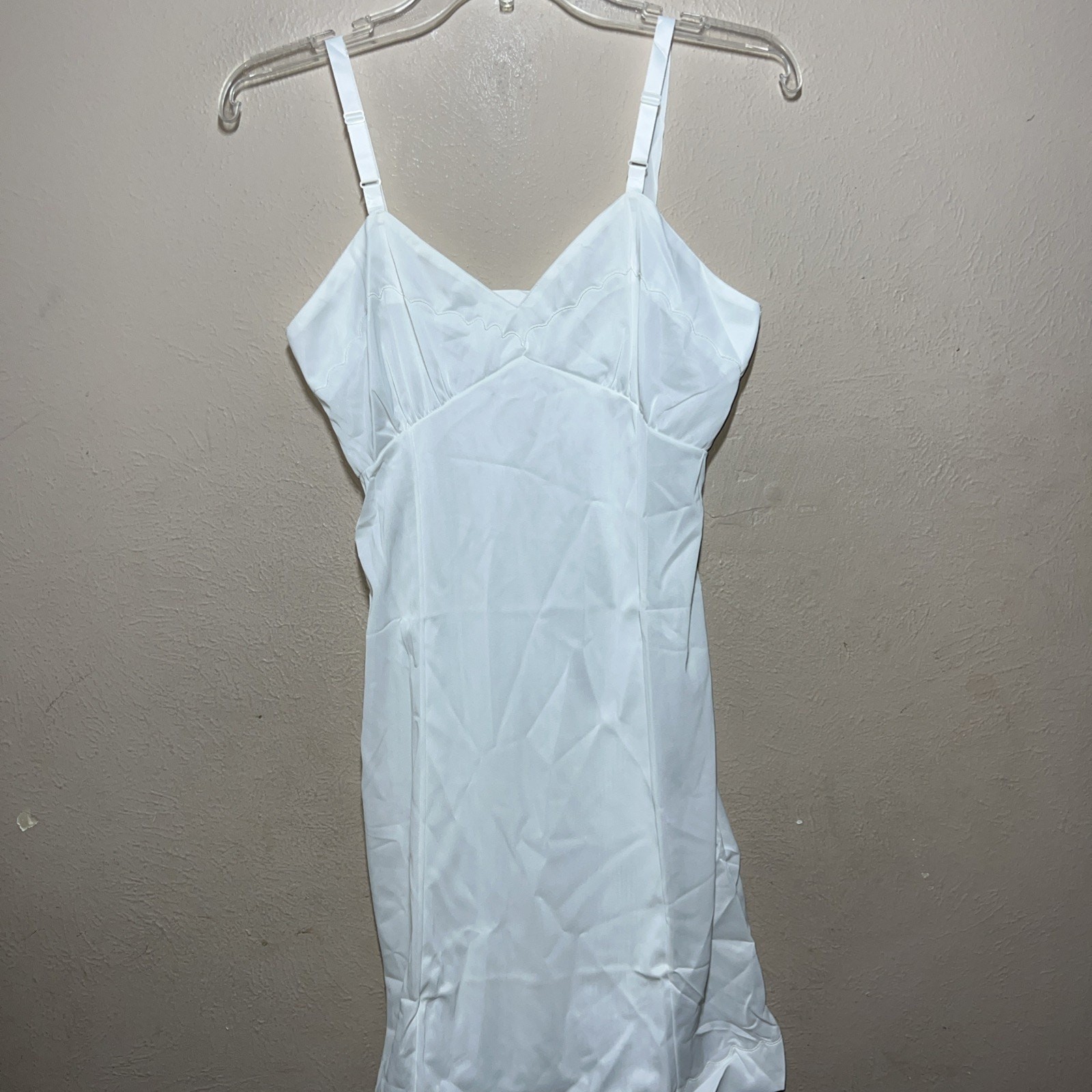 Vintage Gaymode Penney 10/32 White Nylon Full Slip Nightgown Lace Trim Sexy