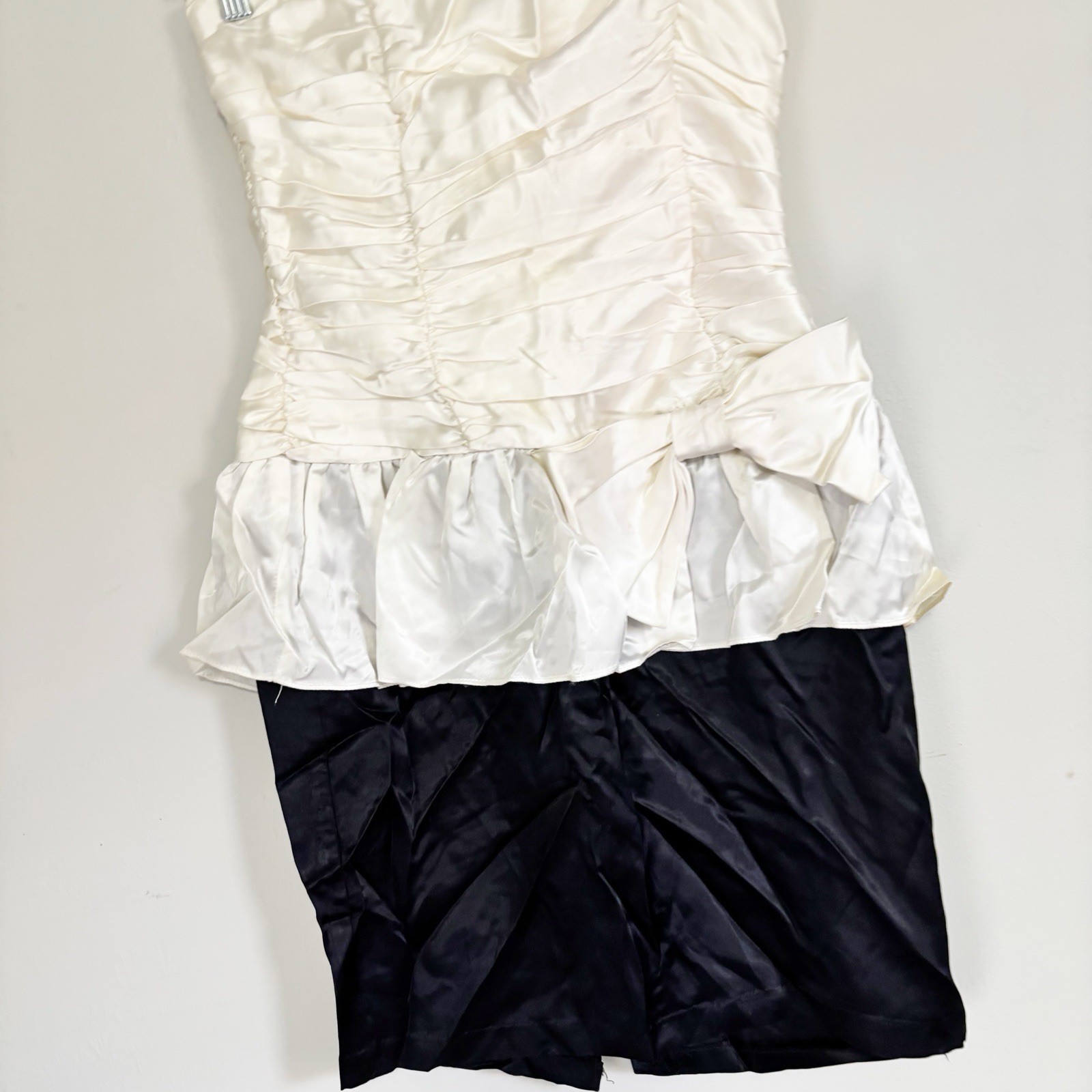 Vtg 1980s CONTEMPO CASUALS Women’s Black Ivory Strapless Satin Dress Size S