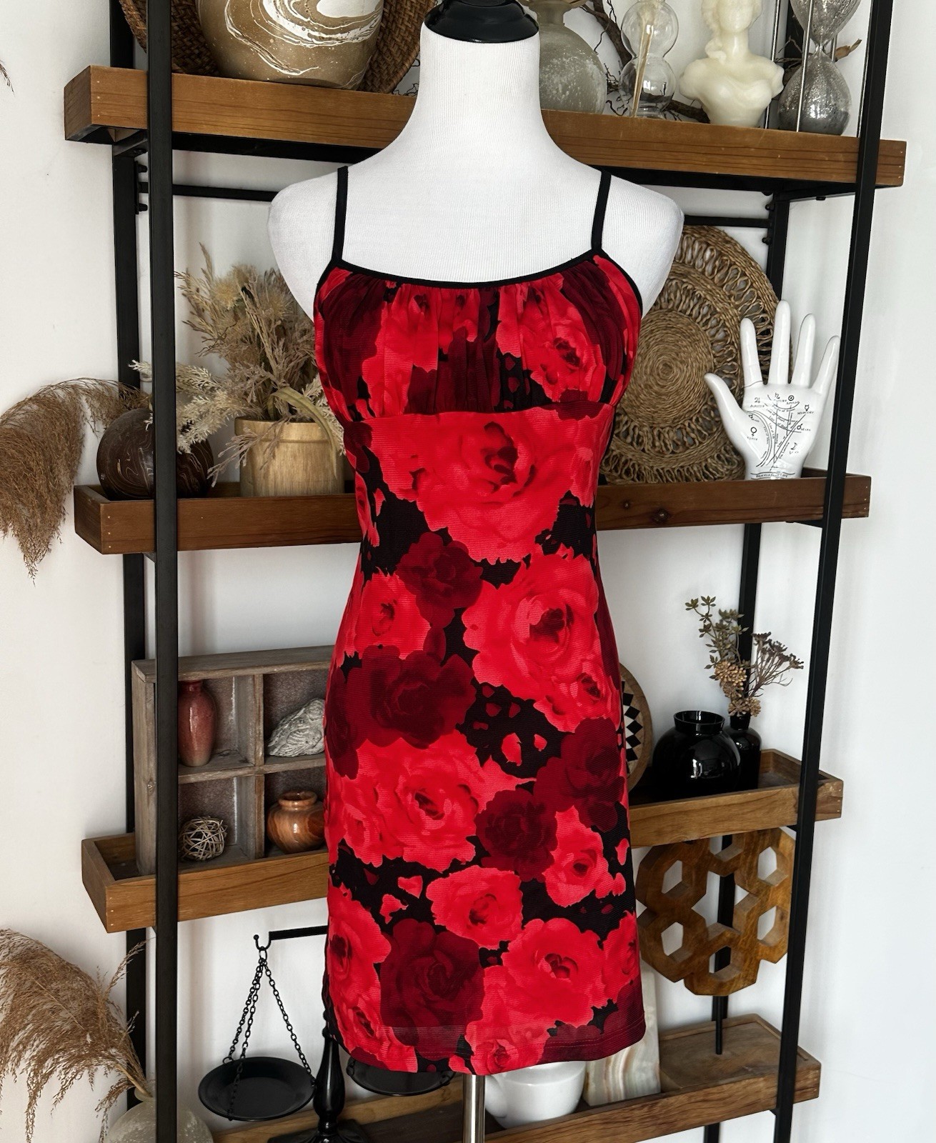 Y2k 90’s Rampage Candy Rocket Red Rose Milkmaid Mini Dress Size Medium