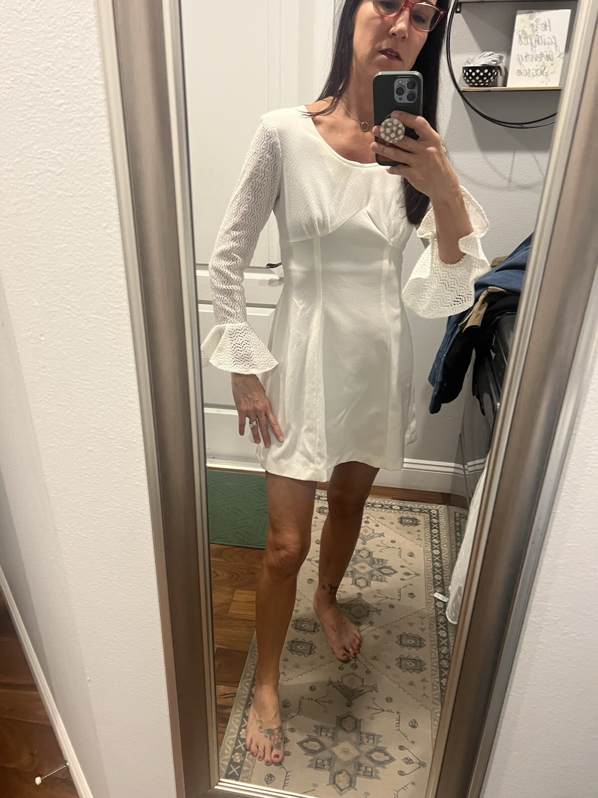 Small white rare retro mod mini gogo mcm vintage dress 60s hippie long sleeve