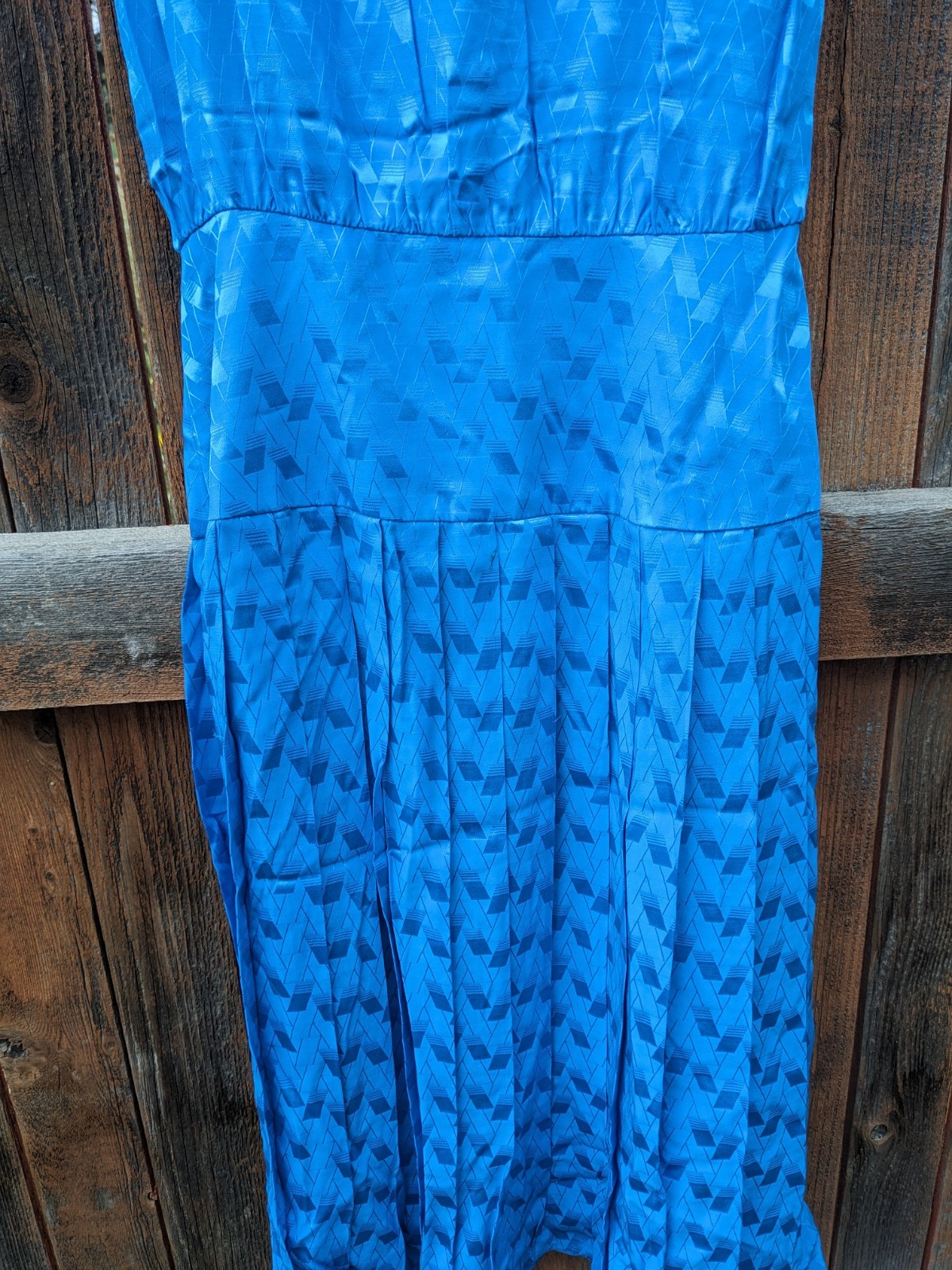 Vintage 80s Blue Silk Midi Dress Sz 4 Drop Waist Pleated Button Back Blouson