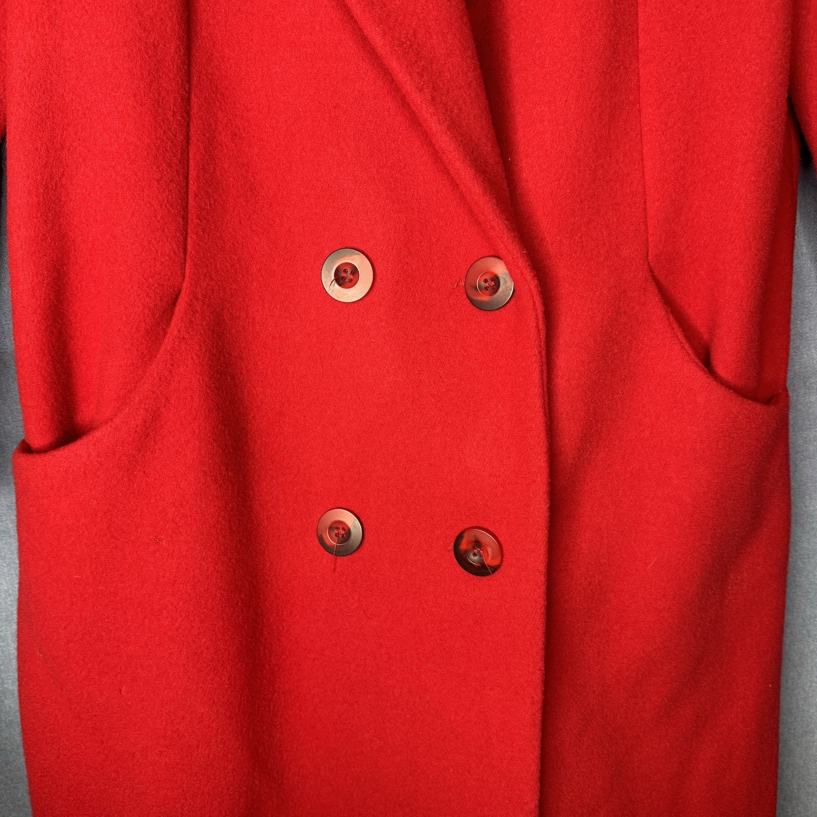 Vintage 80s Donnybrook Womens Red Wool Double Breasted Coat 10 Petite