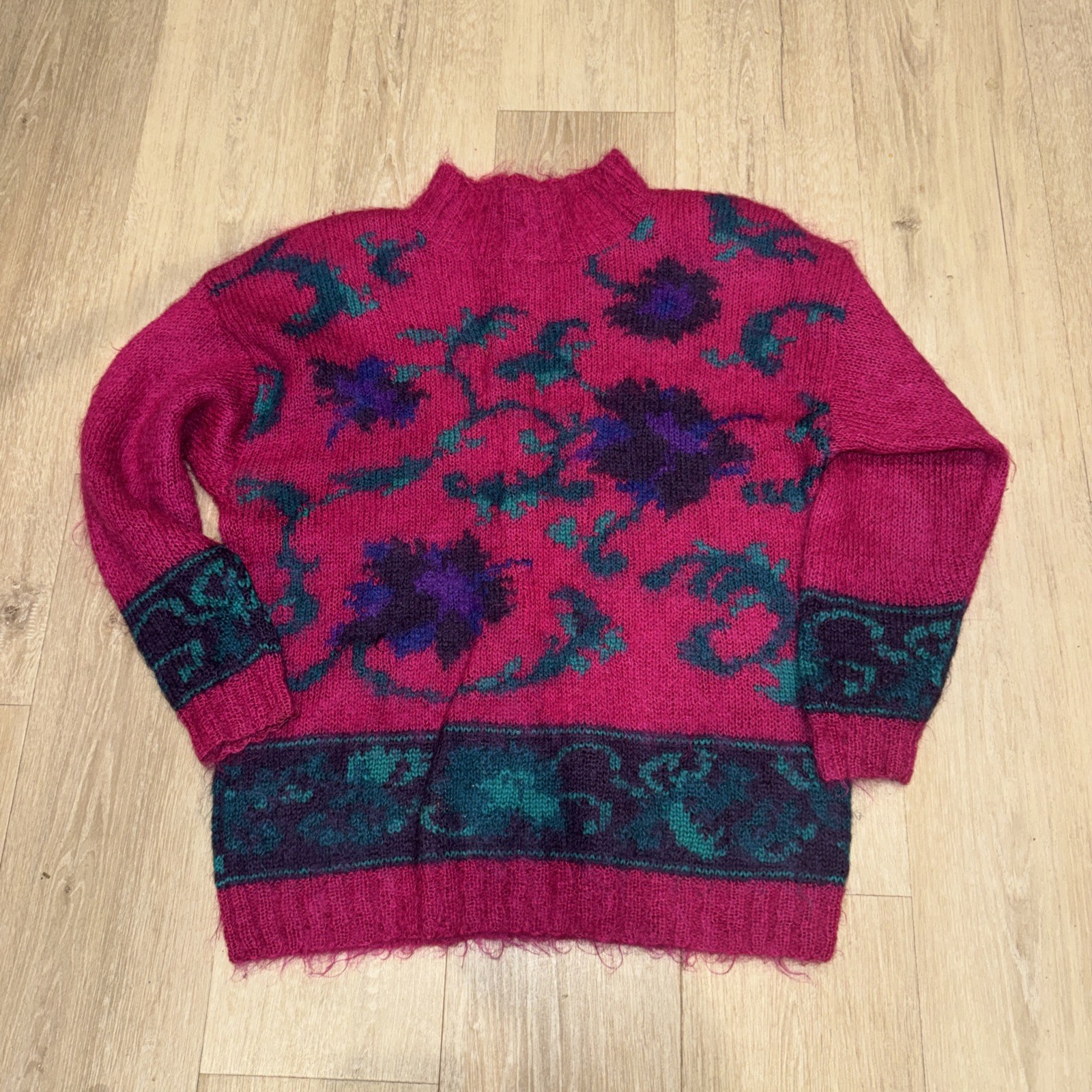 Floral Mohair/Acrylic Sweater Michelle Stuart Sz Sm 80s