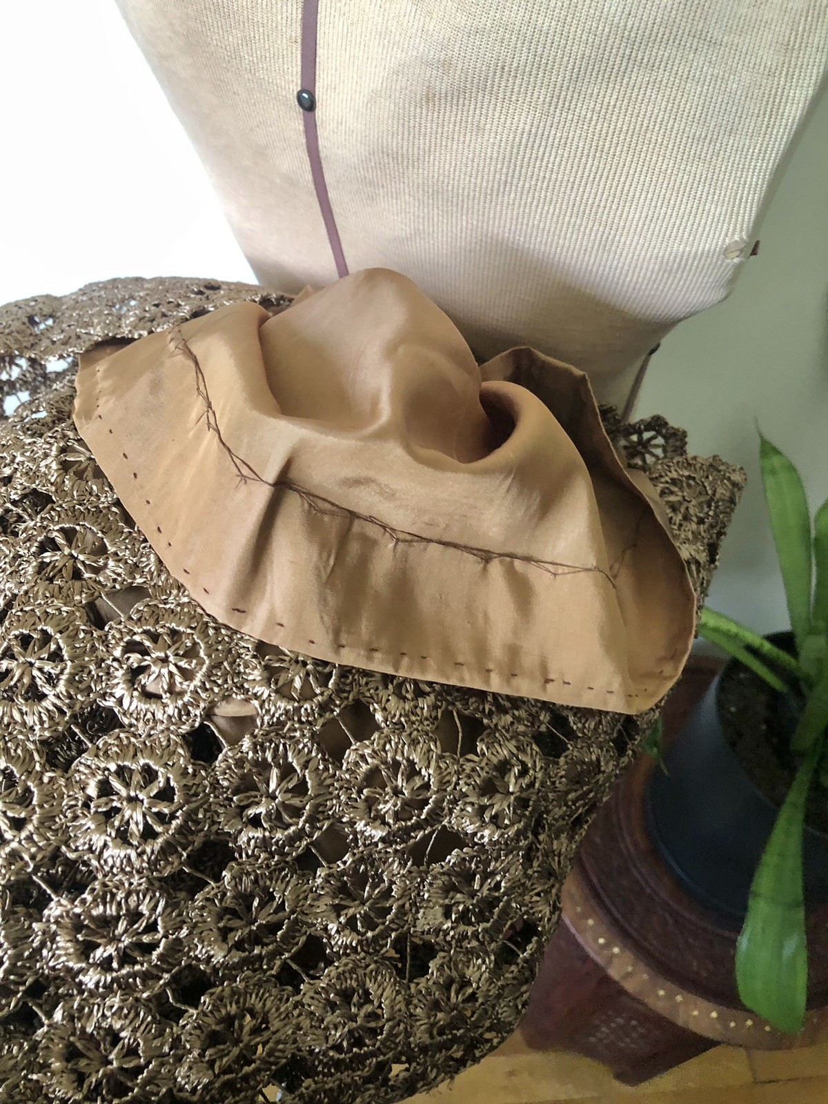 Vintage Italian Woven Raffia Latte Brown Dress