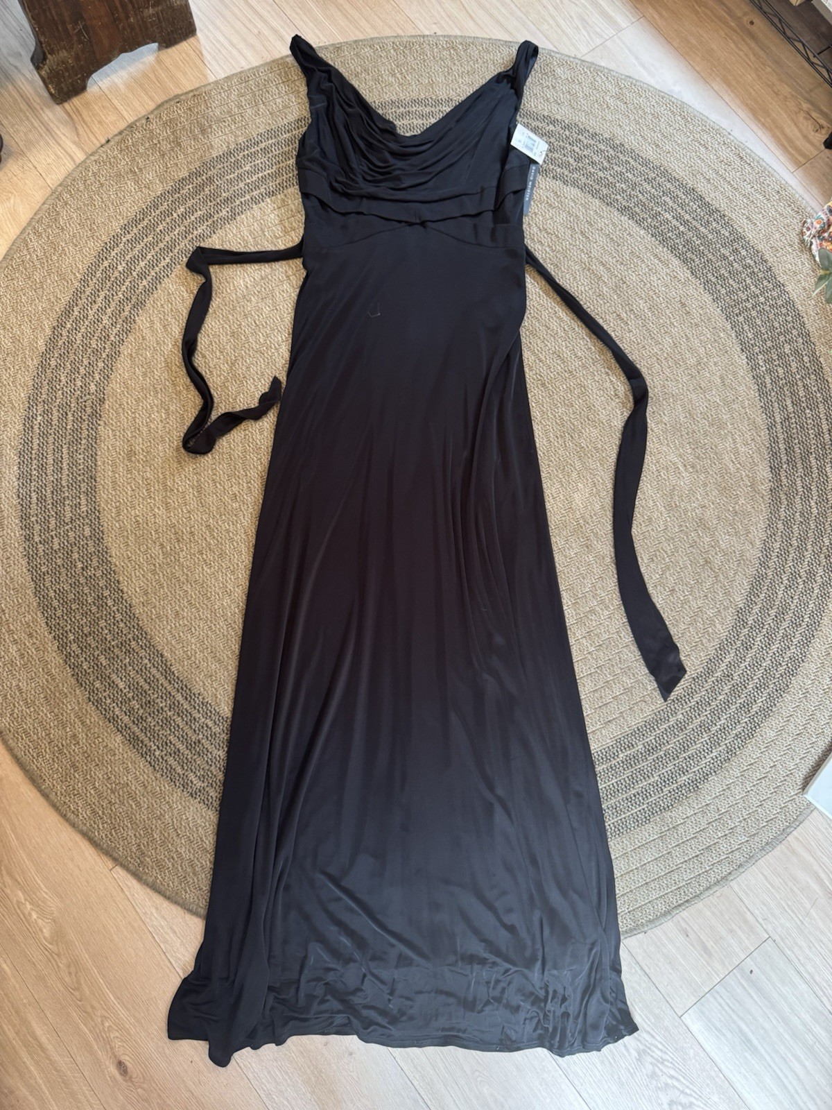 Vintage NWT David Meister Black Cowl Neck Maxi Dress Evening Gown Sleeveless