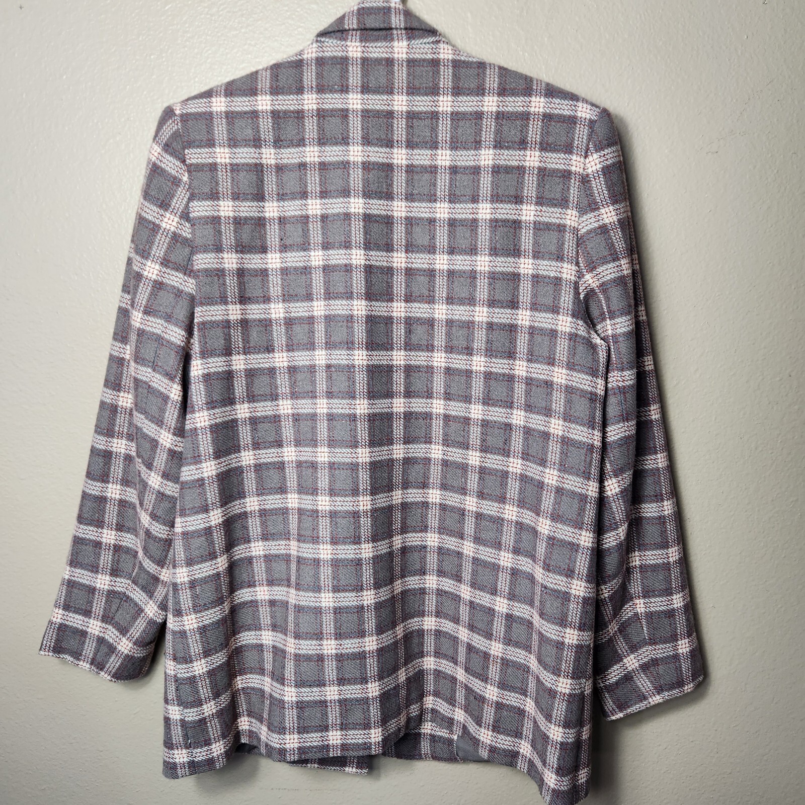 Vintage Lana Lee Womens Taupe Plaid Wool Blend 2 Button Blazer-Size 14