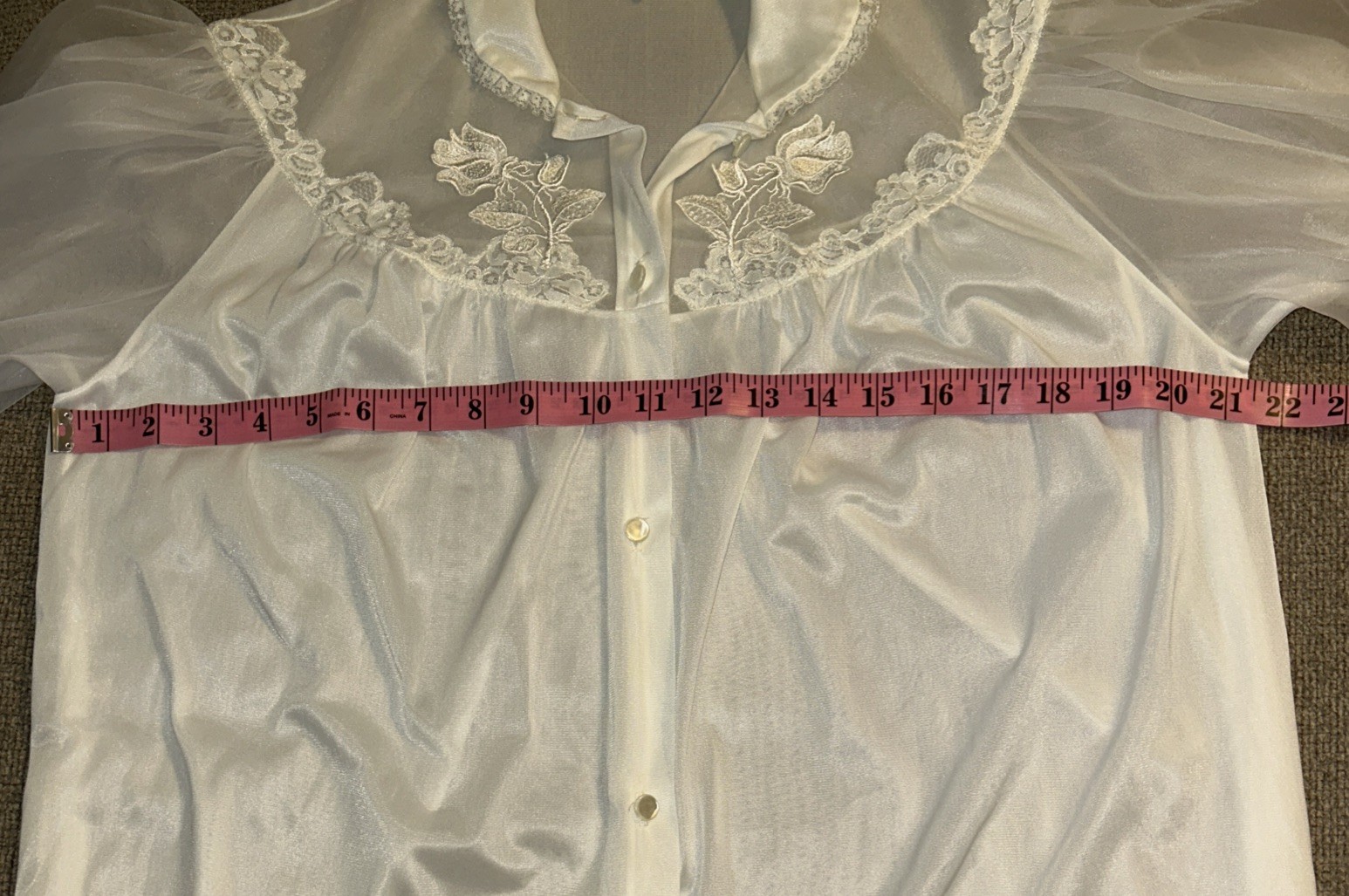 VTG 50’s Nightgown Peignoir Set Ivory Nylon Chiffon Lace Applique Coquette Sz 34