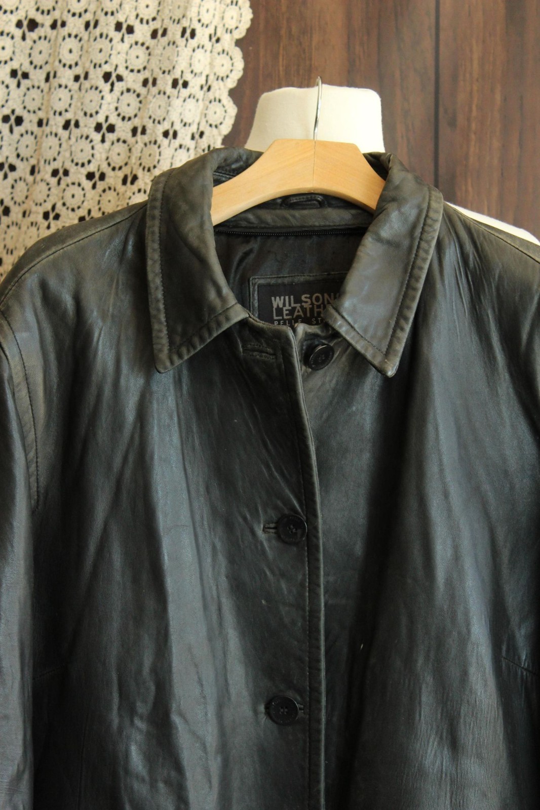 Vintage 1990s Leather Jacket, Volup Size 2X Wilsons Leather Black Car Coat, Pell