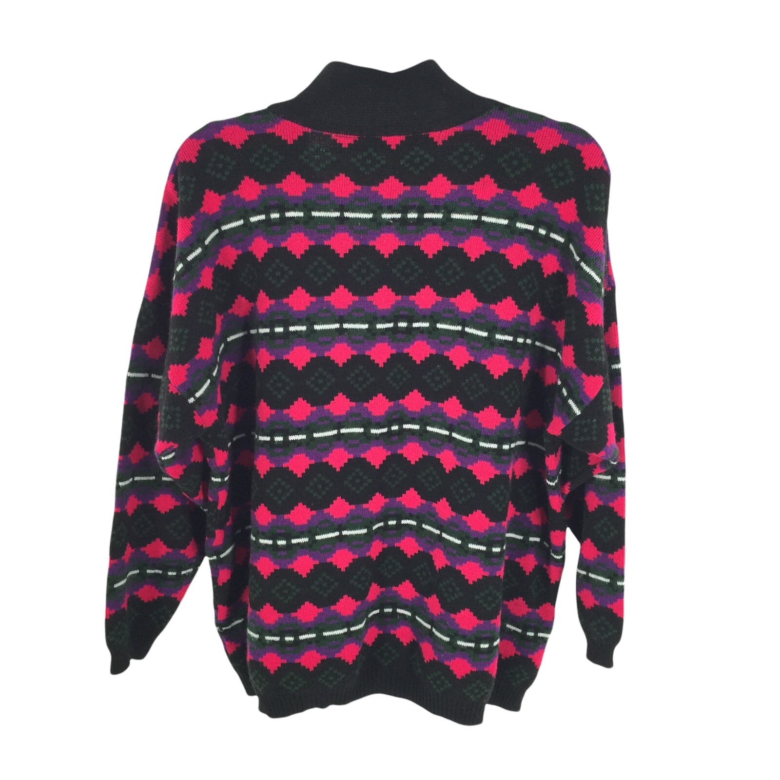 Vintage Euro Flash Collared Pullover Knit Sweater One Size M L Womens Pink Black