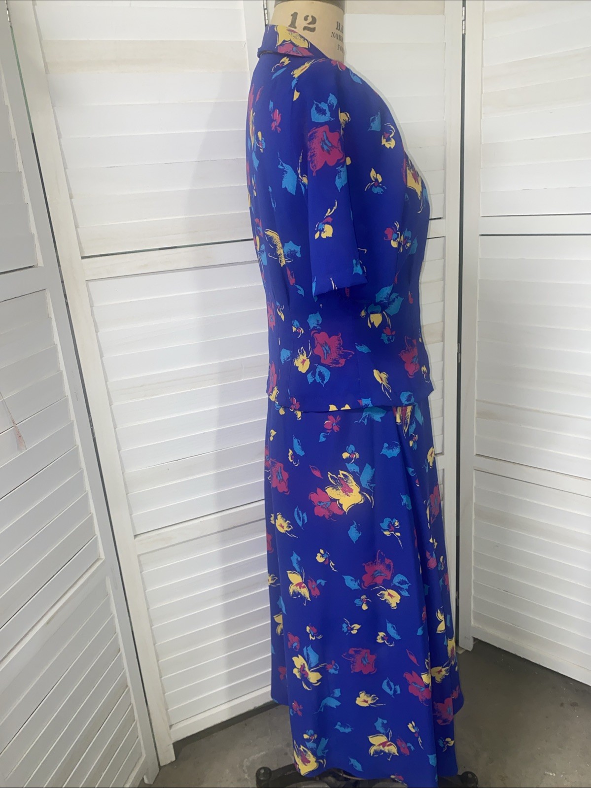 Vintage 80s JOHN RICHARD Dress Set Skirt Blouse Blue Floral Juniors 9/10 Medium