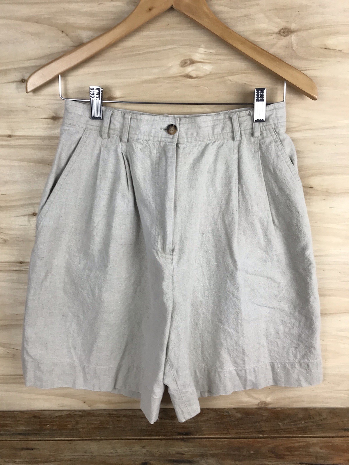 Vtg 90s Rafaella Linen Pleated Bermuda Walking Shorts Women’s Sz 6-10 Beige