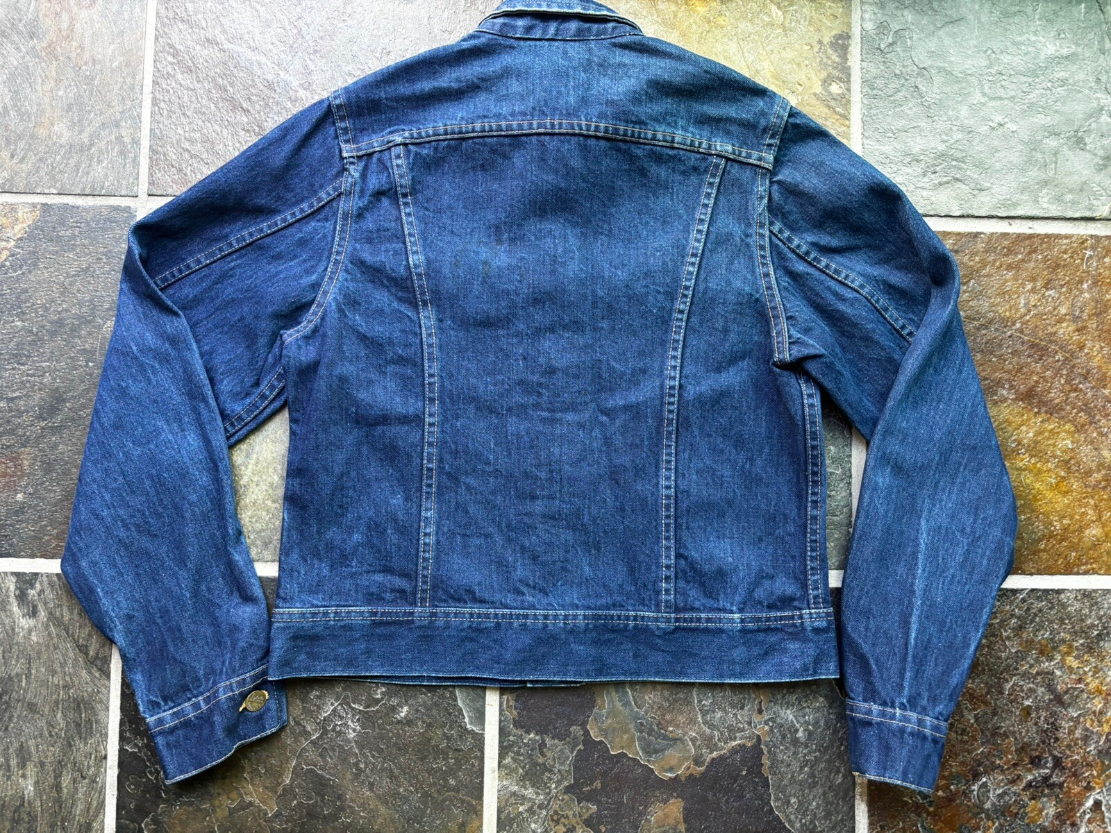 70s Ms LEE Rider Trucker Jacket.zig Zag Stitch.dark Wash.Small.