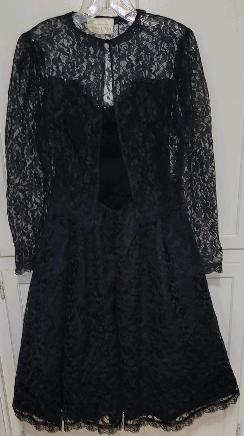 GUNNE SAX VINTAGE🌟VELVET~LACE,~SEQUIN~ STRAPLESS~TULLE UNDERSKIRT & SHRUG RARE