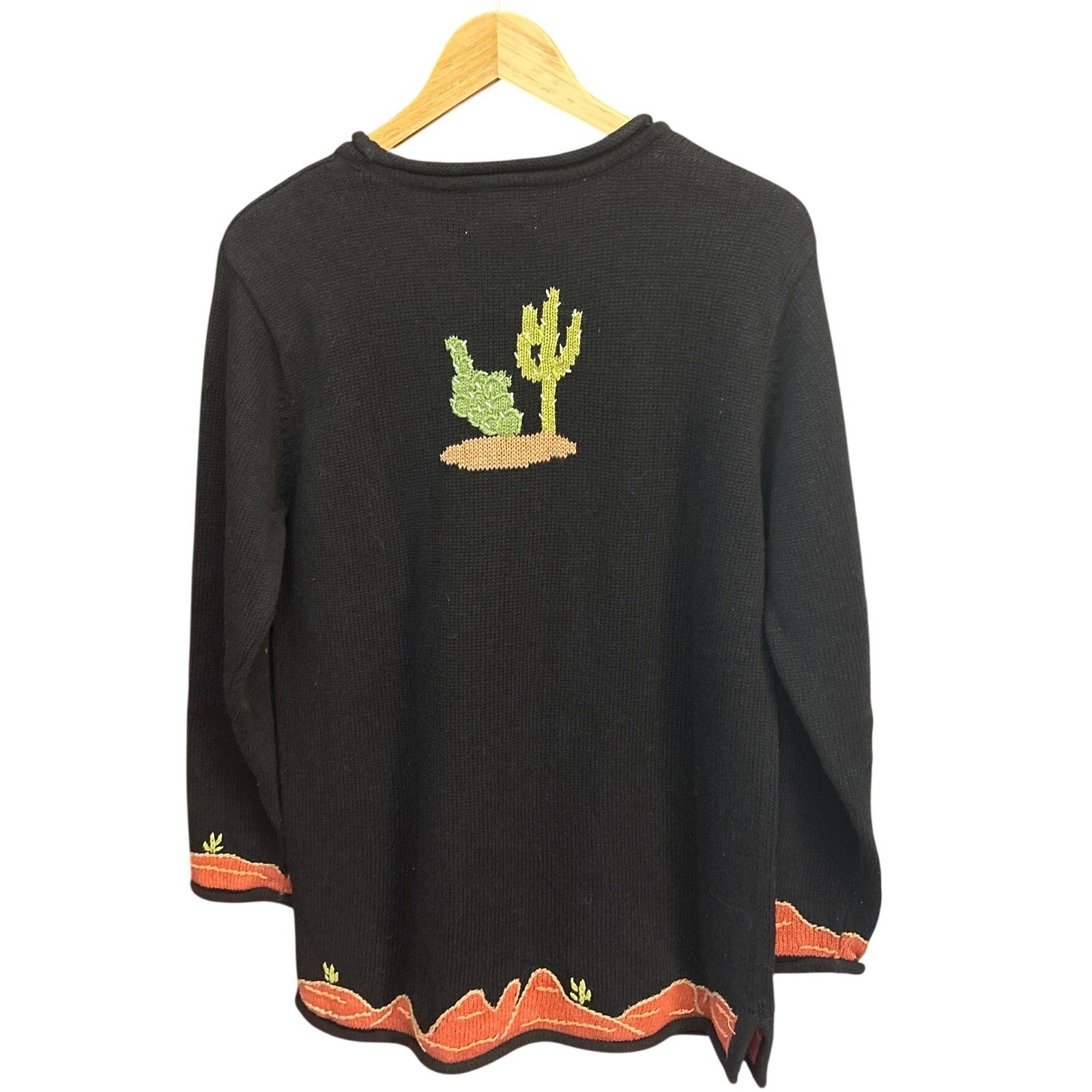 Vintage 90s Quacker Factory Sweater Southwestern Desertcore Howling Wolf Cactus