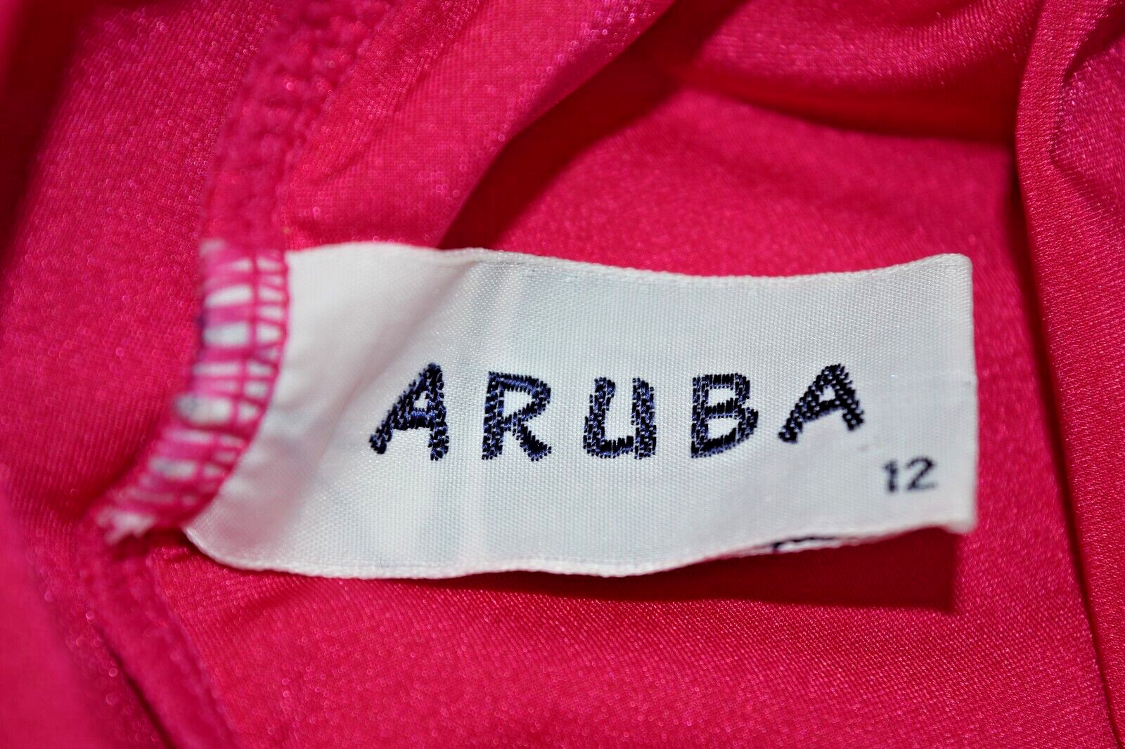 Vintage Swimsuit Aruba Size 12 80s Shimmery Hot Pink Black Belt Open Back NWT