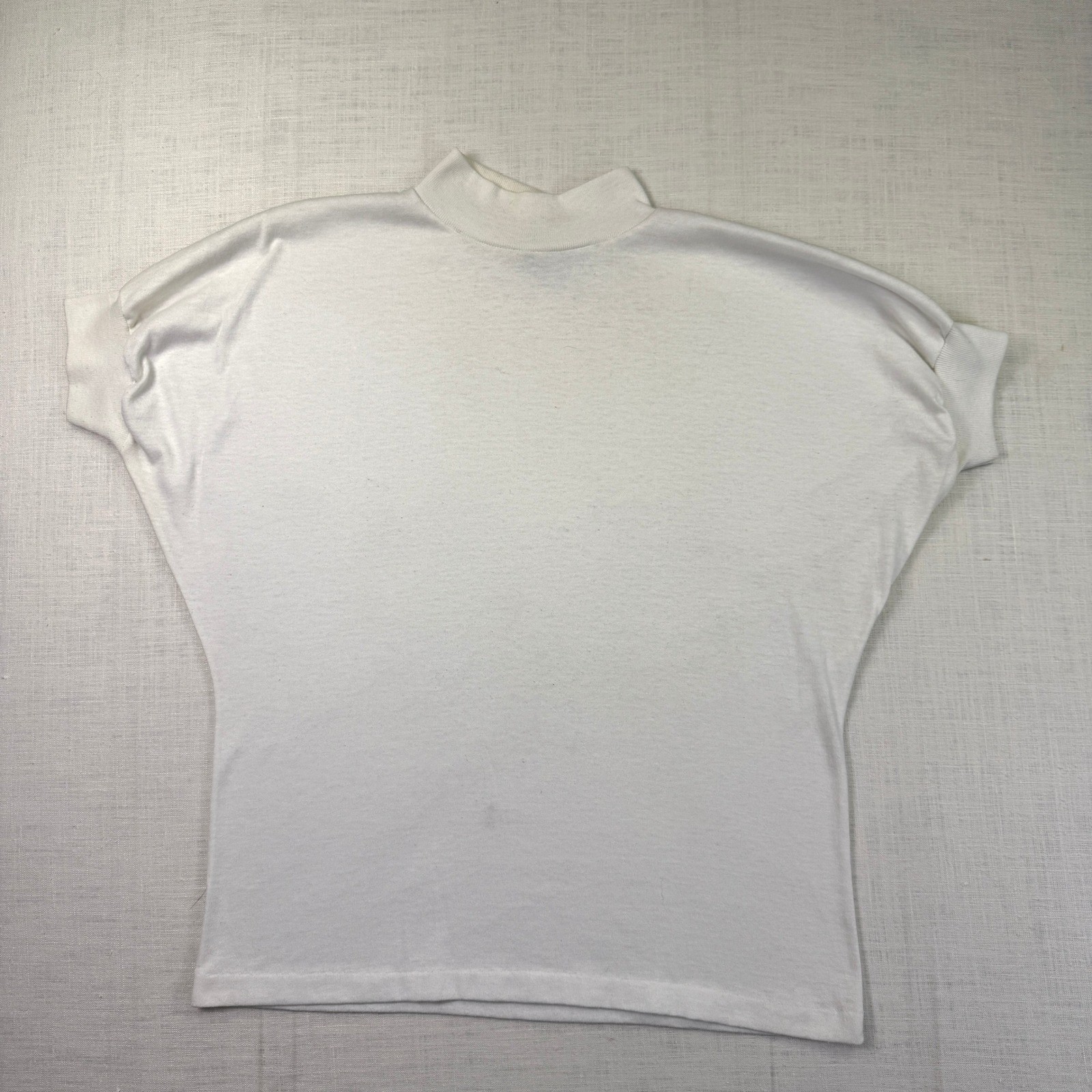 VTG Sky Lite Mock Neck Top S White Women Small Batwing Short Sleeve Knit USA 80s