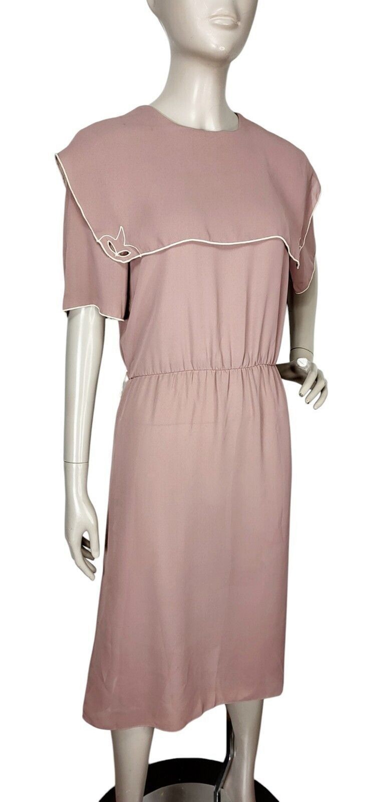 Vintage Mindy Malone 80s Mocha Chiffon Sailor Capelet Neckline Sheath Dress S/M