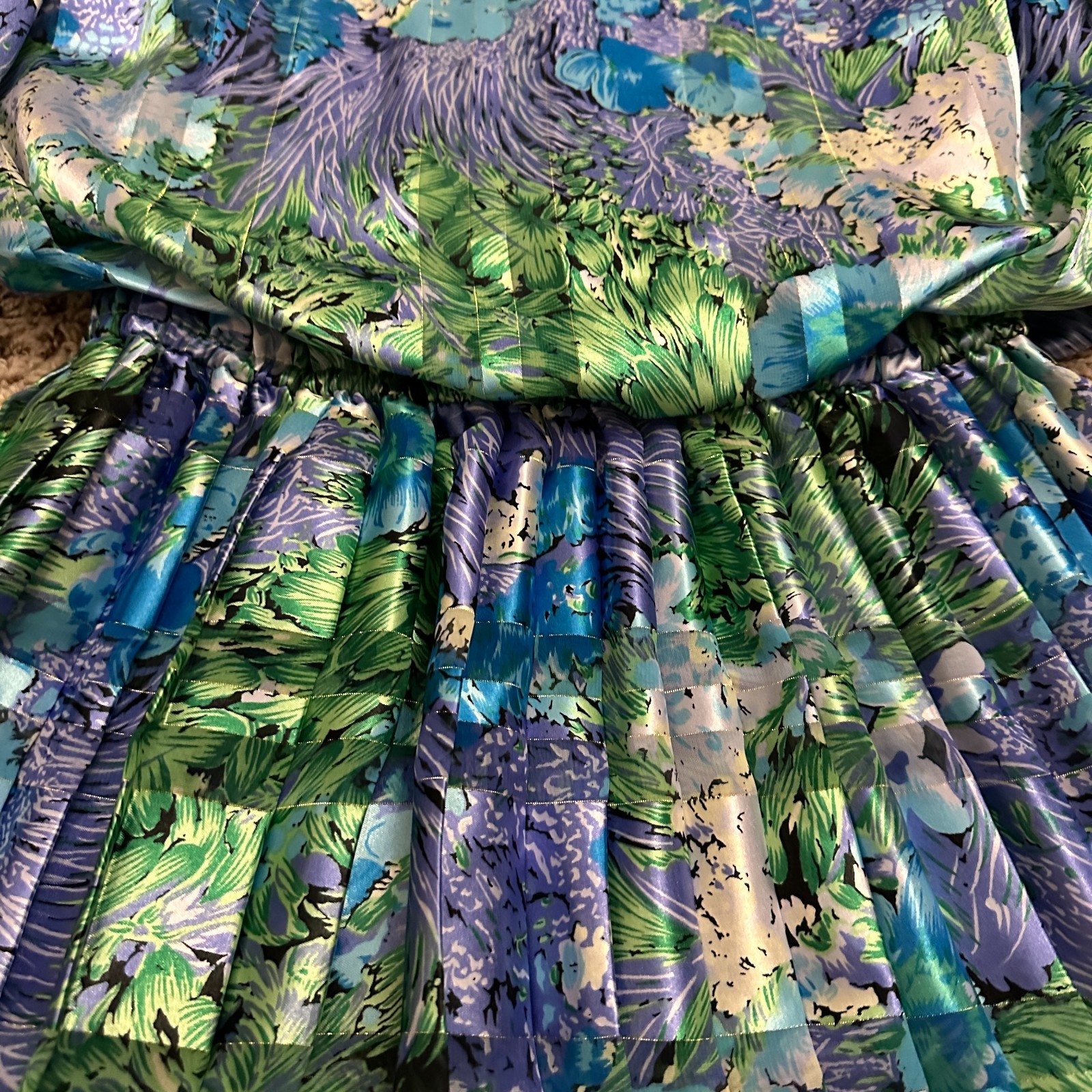 Vintage 80s Damon Petite Floral Pleated Dress Womens Size 8 Union Made USA Retro