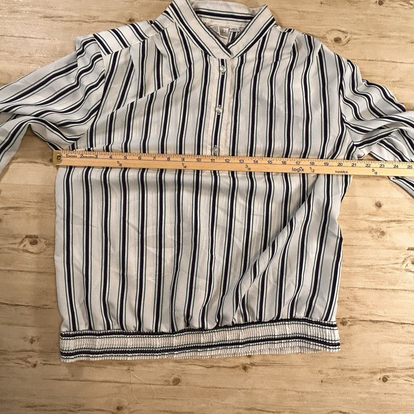 Vintage 80s Pykettes Women’s Striped Long Sleeve Blouse Made in Taiwan ROC