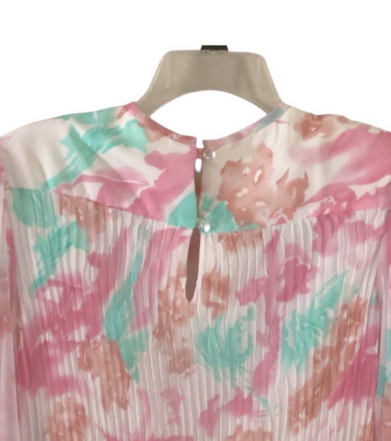 LISA MICHAELS Floral Watercolor Pastel Vintage 80s Dress Size 10 Made In USA