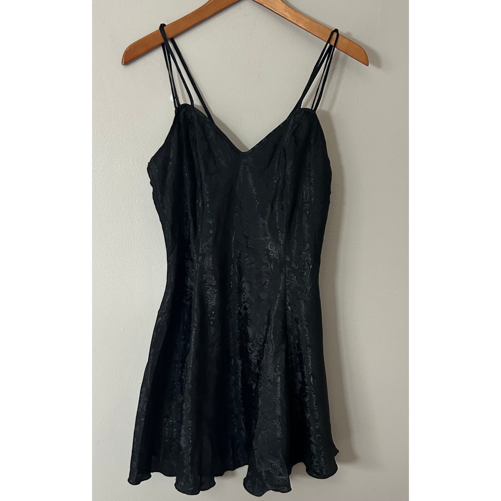 Victoria’s Secret Slip Dress Womens M Black Gold Label Floral Damask Satin VTG
