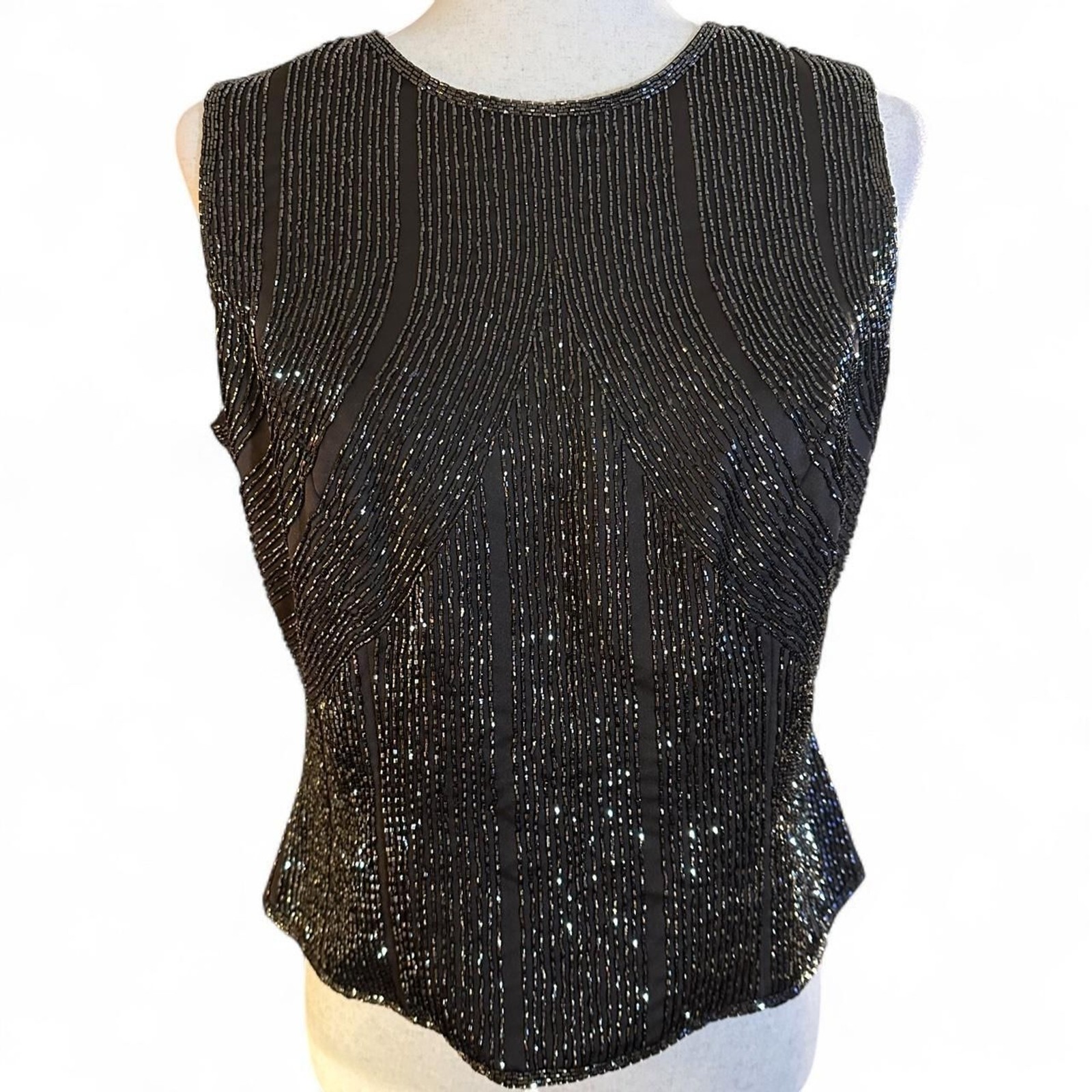 BlackTie Oleg Cassini 90s Chocolate Brown Sequin Beaded Formal Tank Top