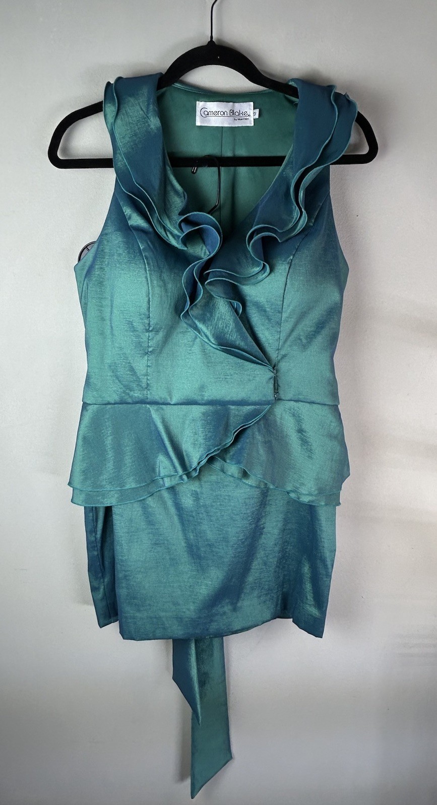 VTG CAMERON BLAKE BY MON CHERI Taffeta Skirt Set Elegant Irisdescent Green Y2K