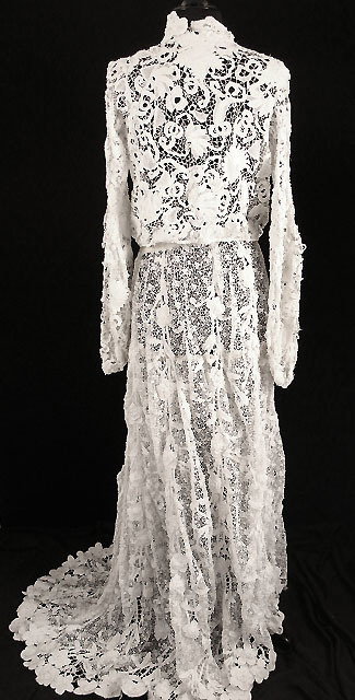 EXCEPTIONAL RARE FRENCH VICTORIAN ERA IRISH CROCHET LACE WEDDING DRESS SIZE 4-6