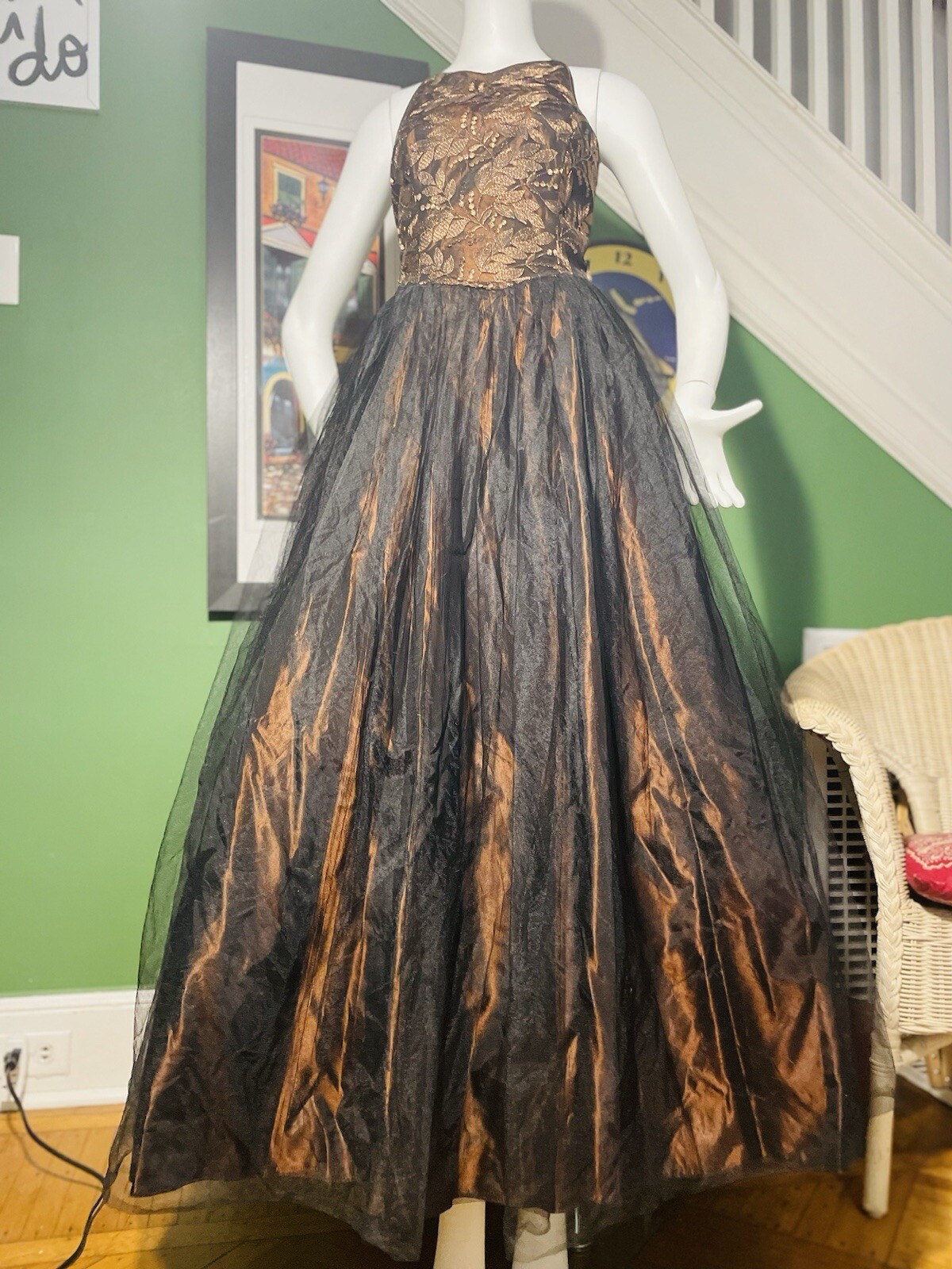 Vintage Cache sz 6 Bronze Halter Fairy Tulle Skirt Gown Dress S 36 Wedding