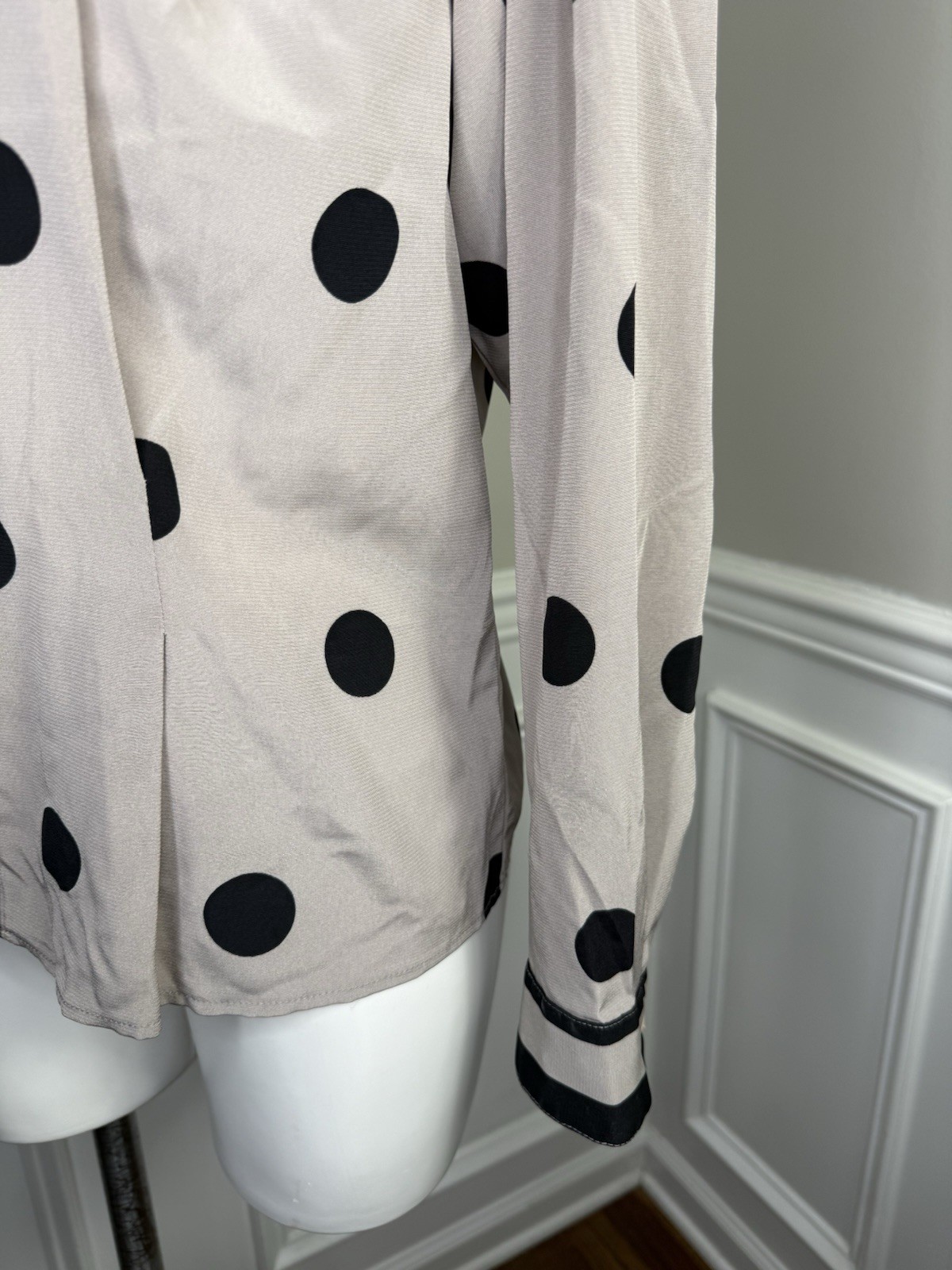 Vintage Stuart Lang Flowy Button Down Blouse Polka Dot Detachable Scarf Sz 12 L