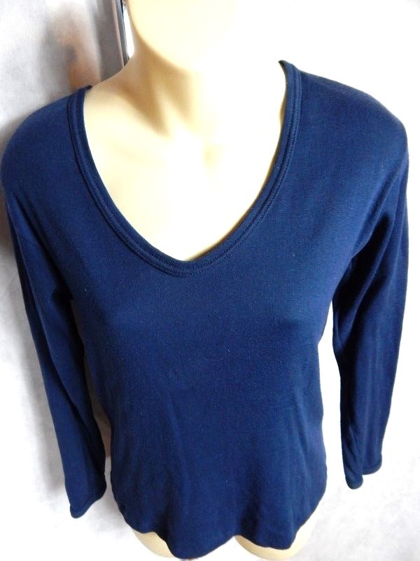 Vintage USA Sportique Navy Sport Thin Tee Shirt Blouse Northern Soul Mod Boho M