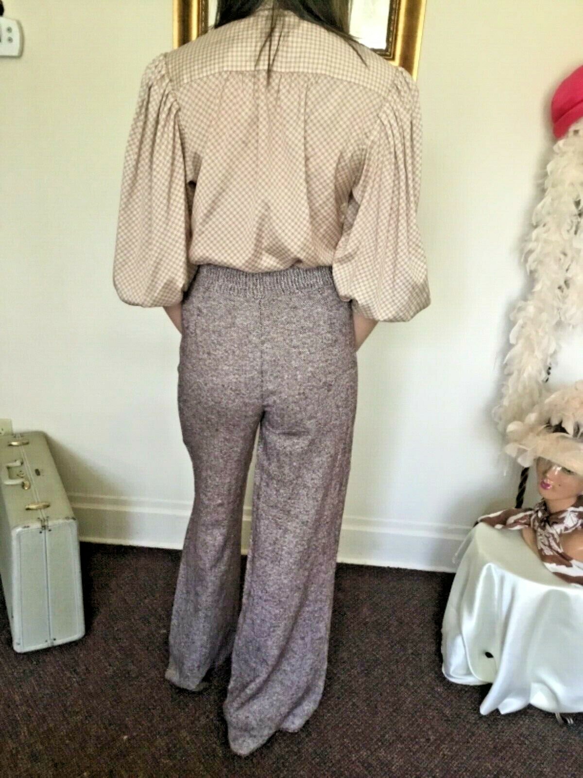 70’s Vintage Brown White Tweed Hi Waisted Ultra Bell Bottom Pants
