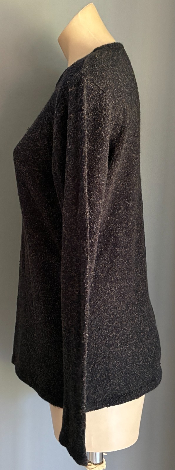 TABLE EIGHT Long Sleeve Top Size M Black & Brown Boucle Textured Stretch Fabric