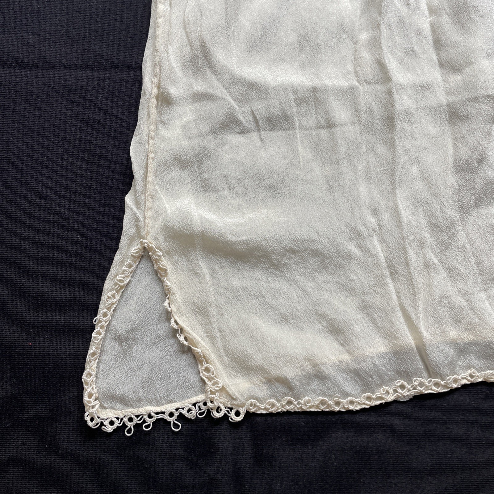 Vintage Ivory Silk Slip With Tatted Lace And Yoke