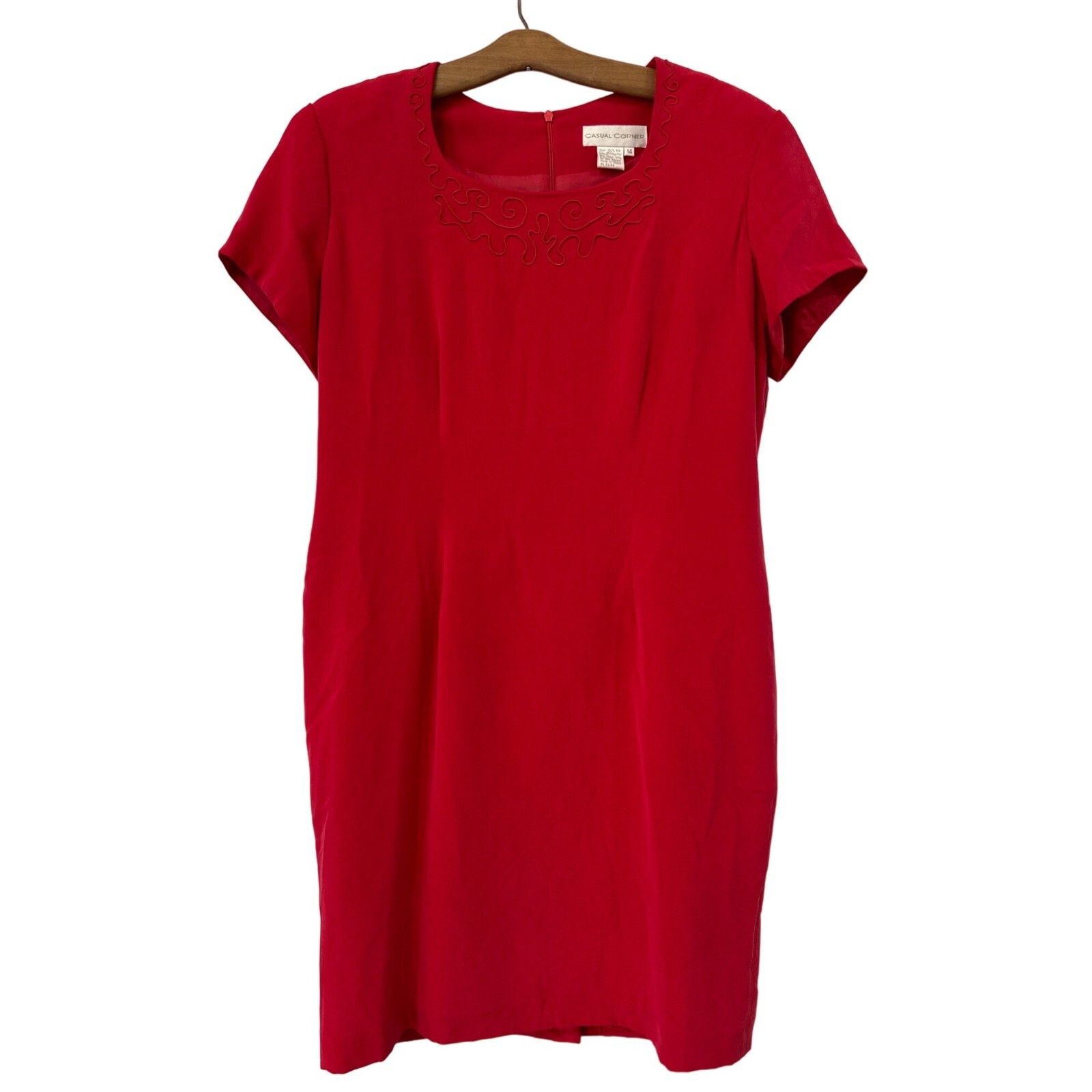 Casual Corner Red 100% Silk Dress Womens 14 Lined Shoulder Pads Office Work