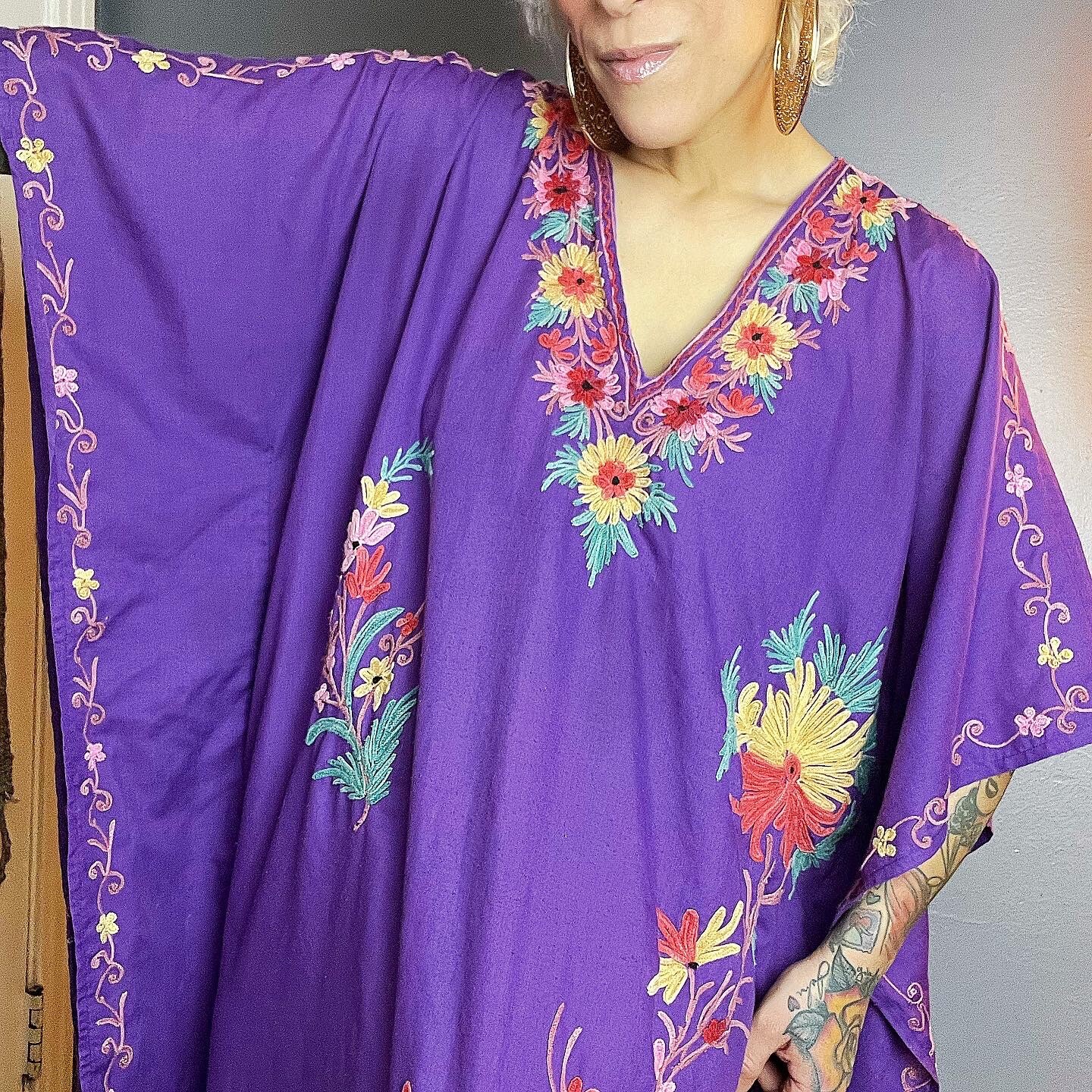 ROYAL PURPLE 70’s 70s Corded Embroidery Embroidered Vintage Caftan Kaftan Dress
