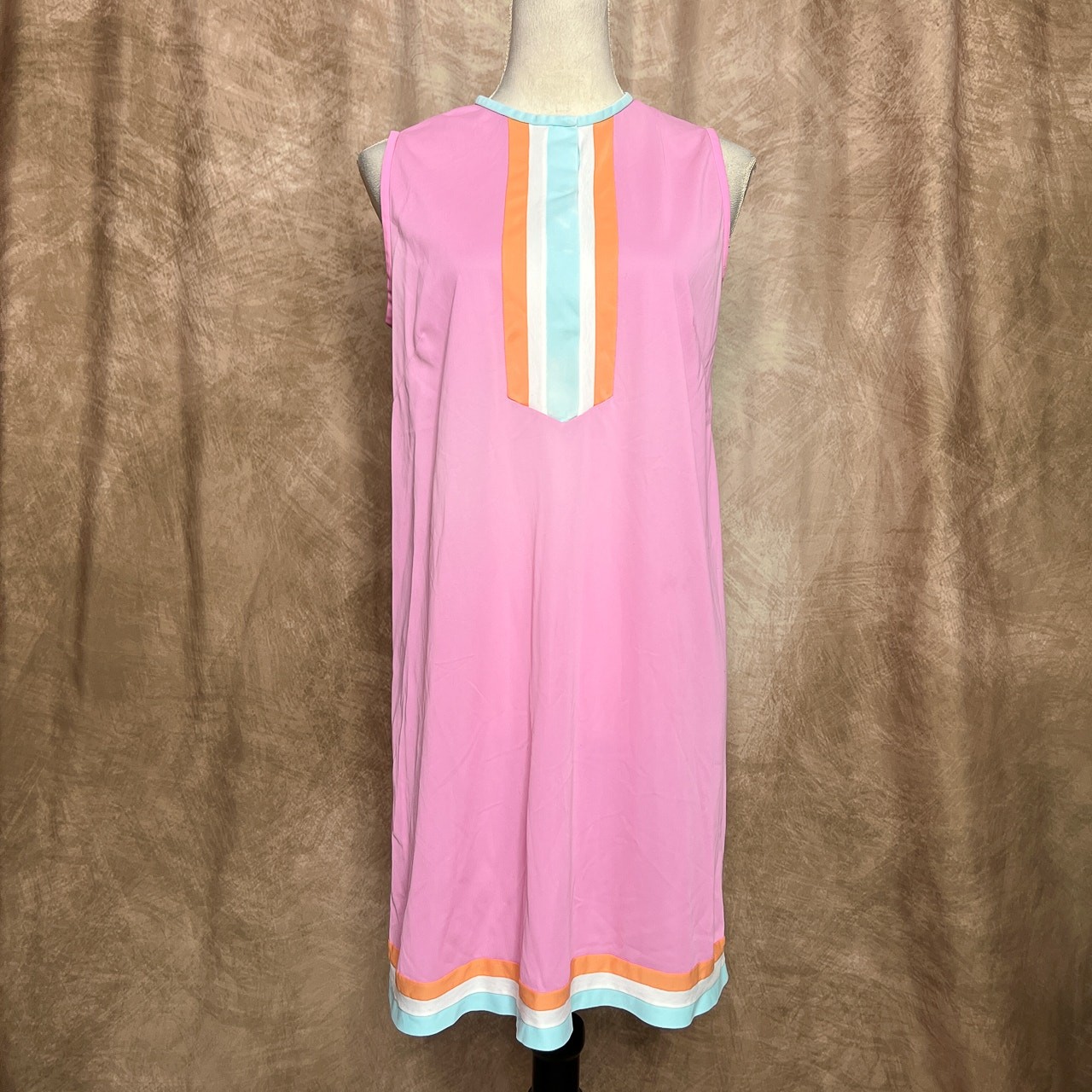 Vintage 60s Union Made Pink Mini Mod Shift Dress Sleeveless Retro Disco GoGo