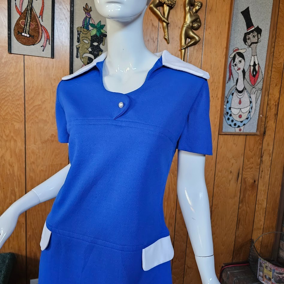 Vtg 60s Mod Split Dog Ear Volup Drop Waist A-Line Twiggy Party Shift Dress L/XL