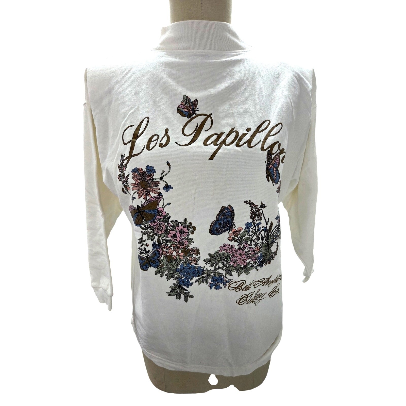 VTG 90s Best American Clothing Co Butterfly Graphic Cotton Fleece Top USA NWOT