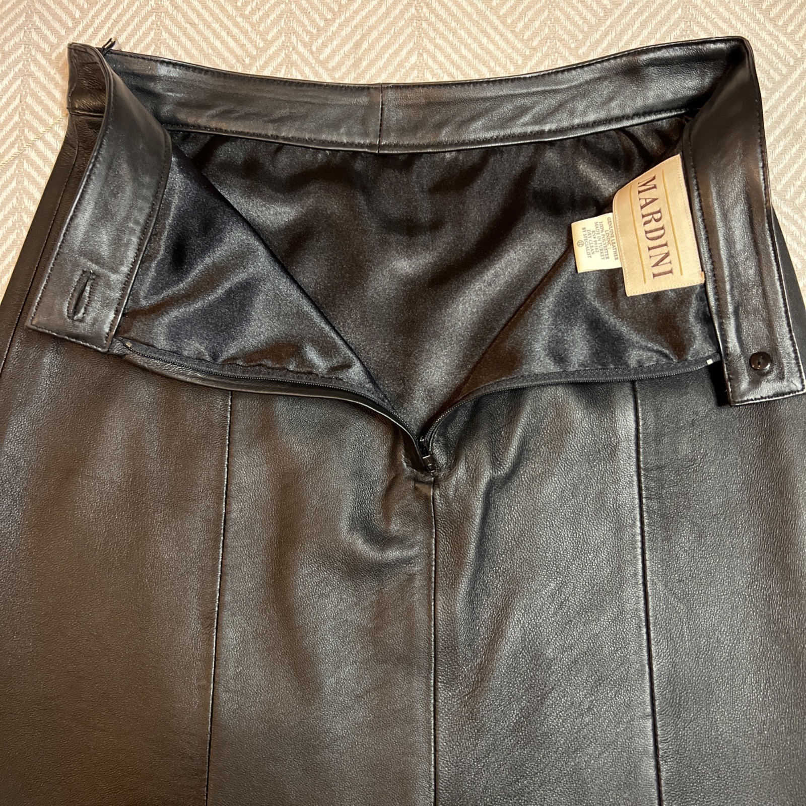 MARDINI Black REAL Leather Lined Pencil Skirt NWT Pinup Retro Goth Vintage