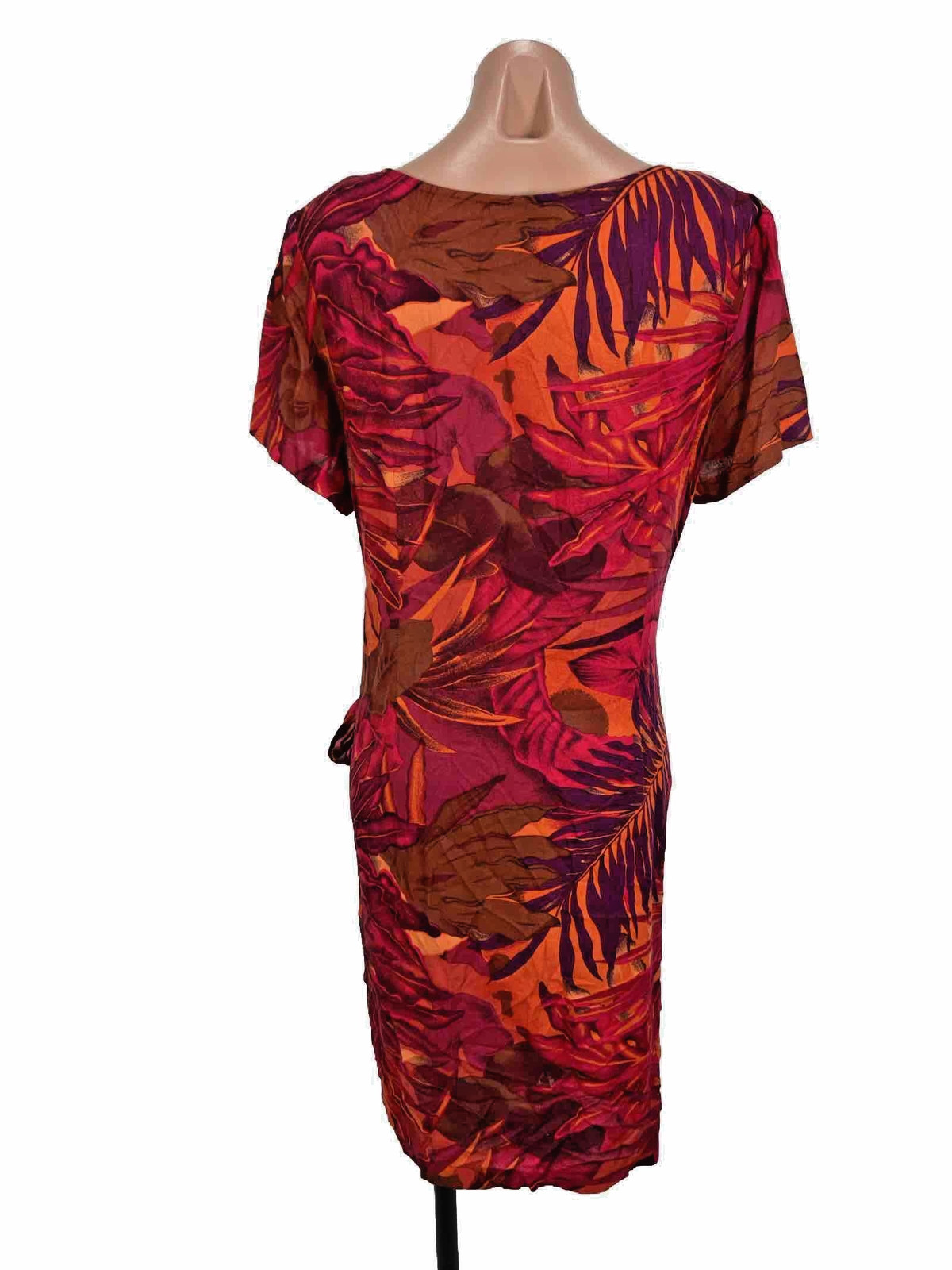 St Tropez West Dress Floral Hawaiian Rayon Linen Wrap Dress Resort VTG 90s Y2K