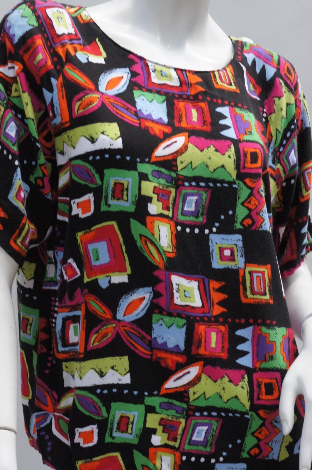 Vintage 80s Abstract Print Tunic Top Blouse By Impressions Boho Retro