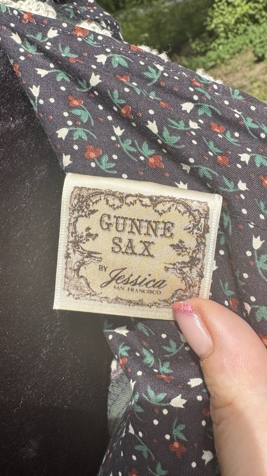 Gunne Sax Gunne Sax green velvet + floral print dress with lace up corset Small
