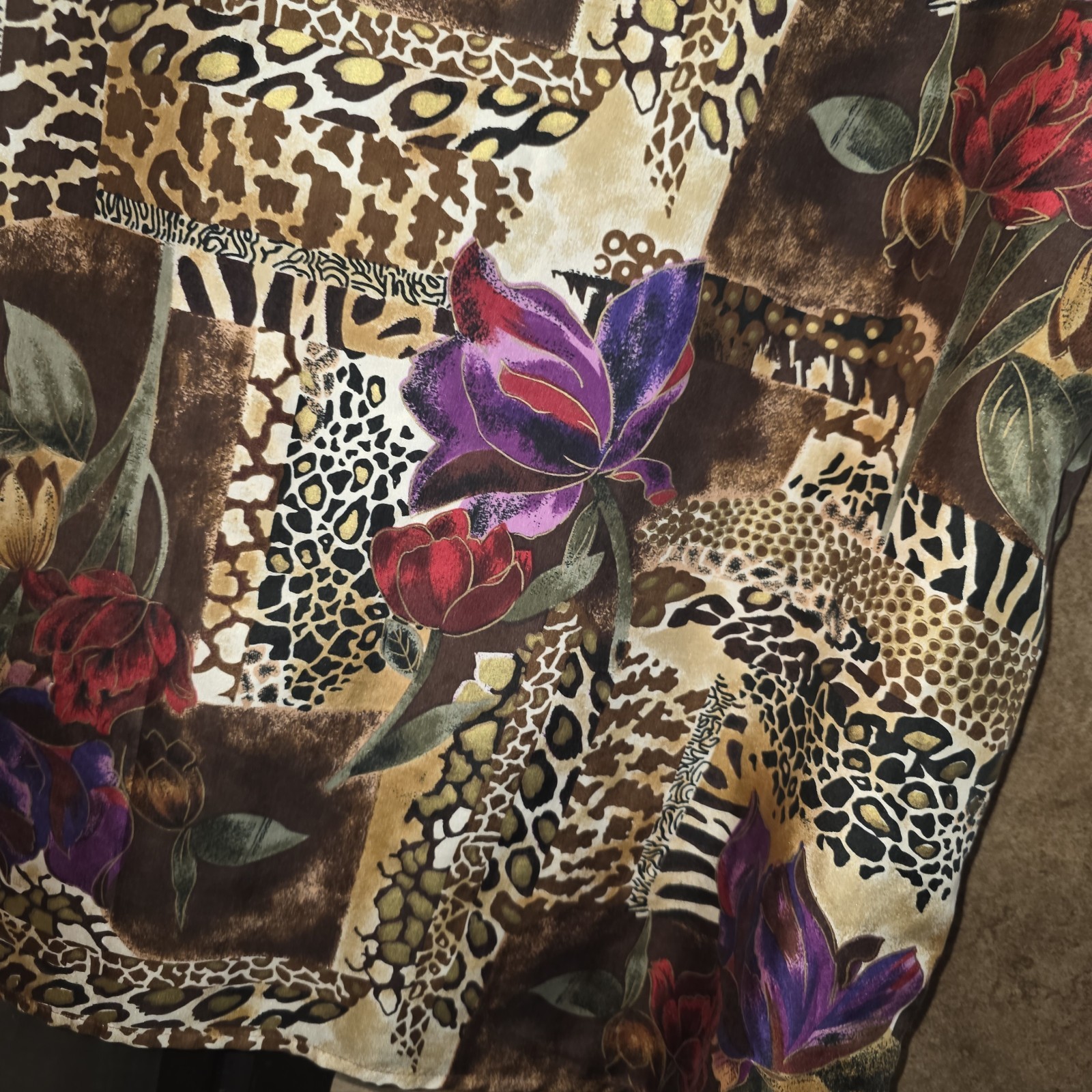 Stunt Sz XL 100% Silk Cheetah Giraffe Zebra Roses Floral Print Tank Top Blouse