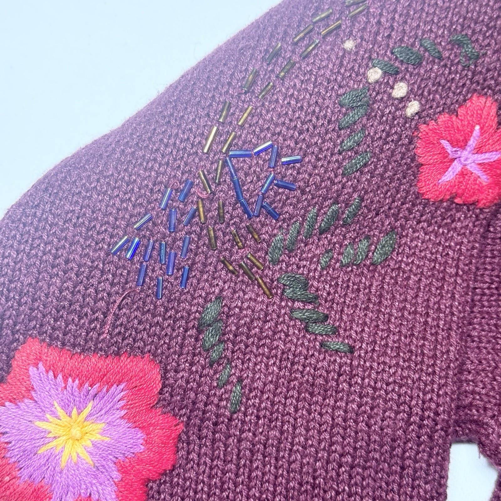 Jodi Blake Embroidered Cardigan L Fall Beaded Knit Folk Art to Wear Maximalist